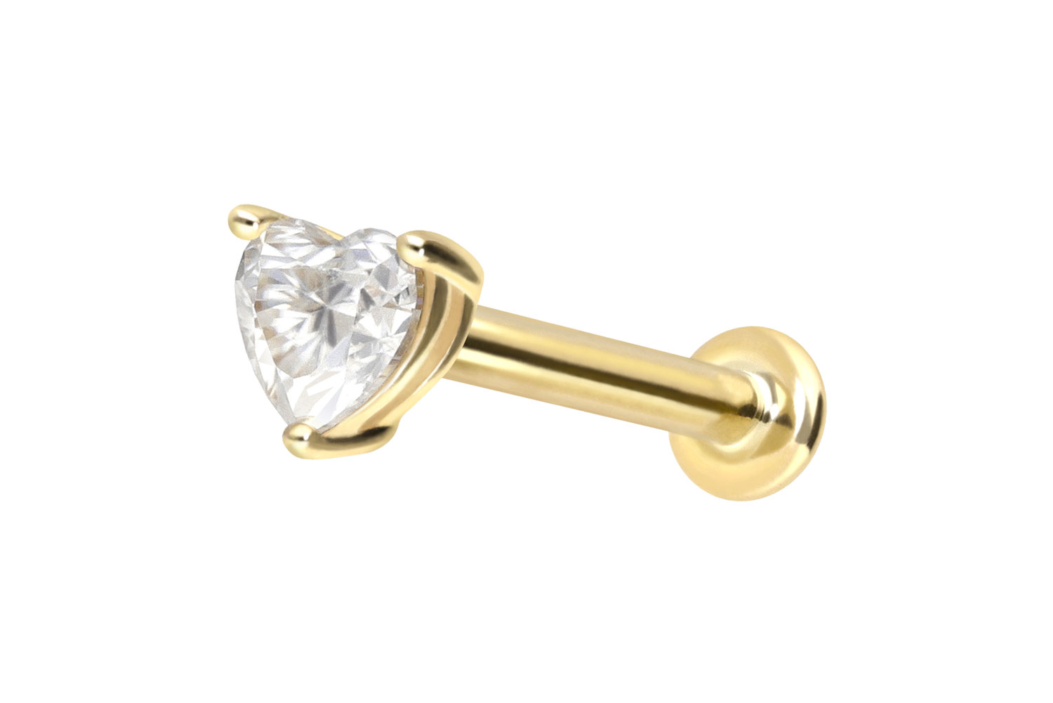 14 Karat Gold Labret Piercing mit Push Fit MOISSANIT-HERZ